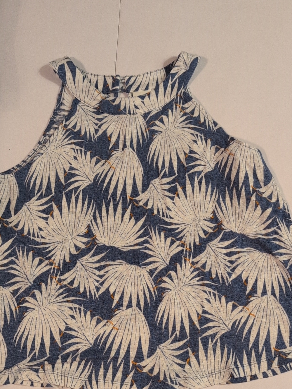 Rachel Zoe Navy Palm-Print Halter Tank Sz Medium